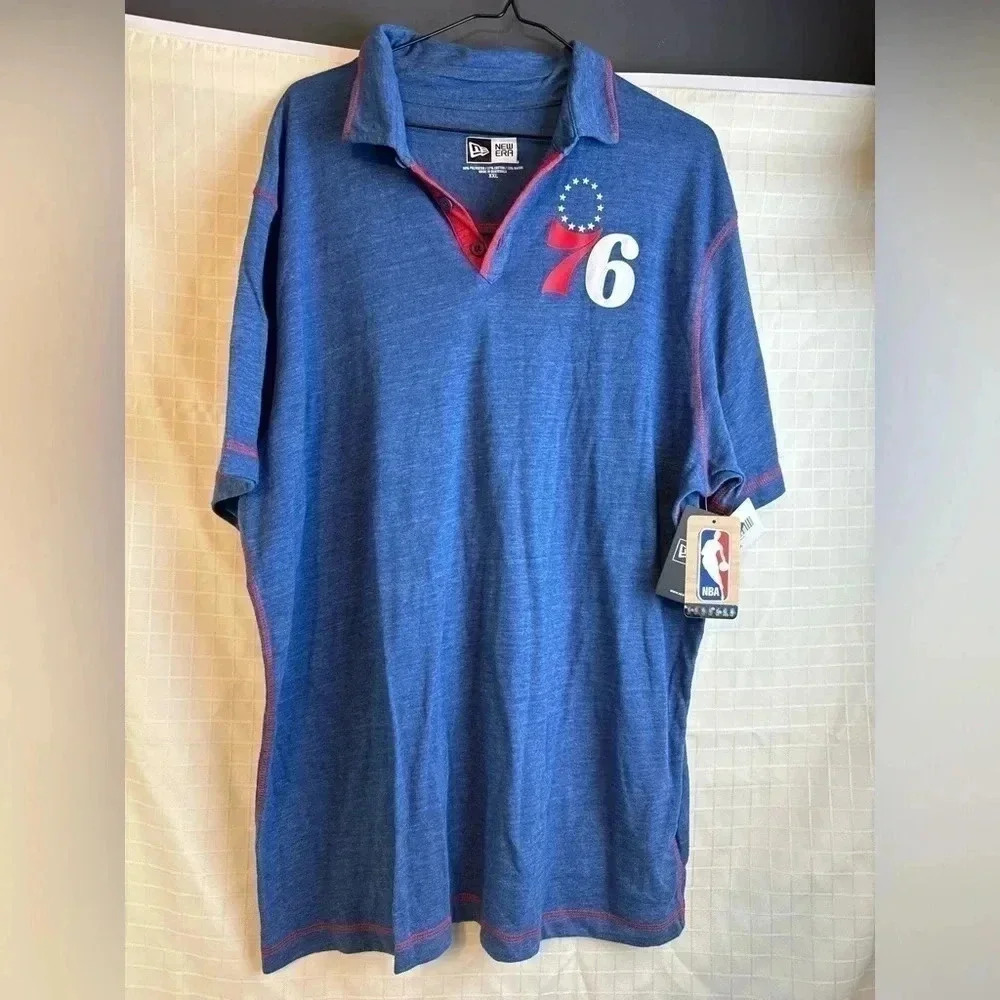 Men’s New Era Xxl 76ers Polo Shirt New Red Blue NWT